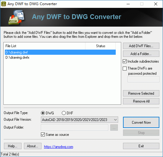 Screenshot of Any DWF to DWG Converter 2005