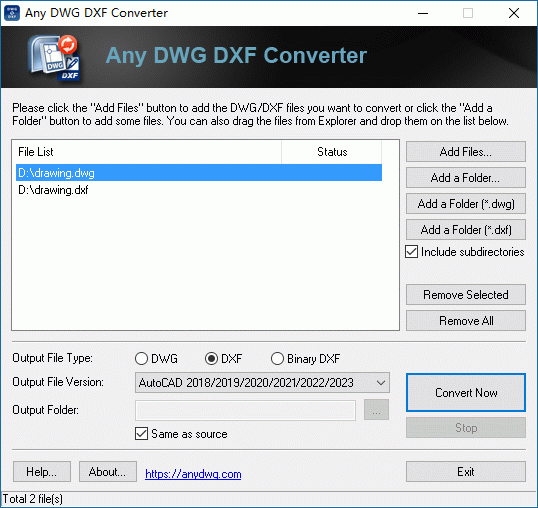 Screenshot of DWG to DXF Convert 2005